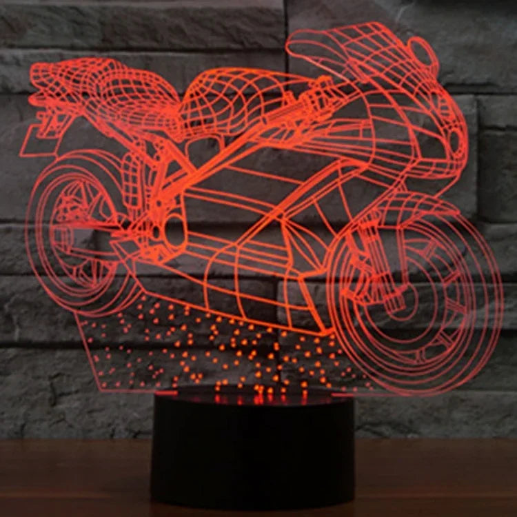 Lampe de bureau créative en forme de moto, lumière de nuit, décoloration en 7 couleurs, visuelle et stéréoscopique