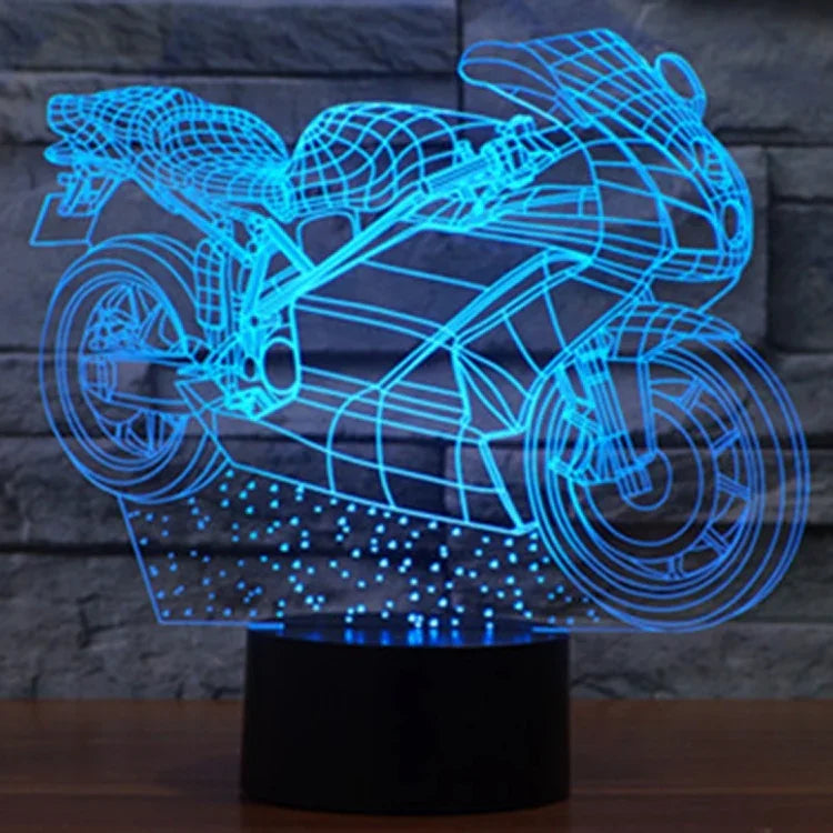 Lampe de bureau créative en forme de moto, lumière de nuit, décoloration en 7 couleurs, visuelle et stéréoscopique