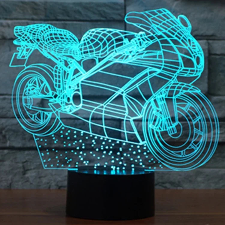 Lampe de bureau créative en forme de moto, lumière de nuit, décoloration en 7 couleurs, visuelle et stéréoscopique