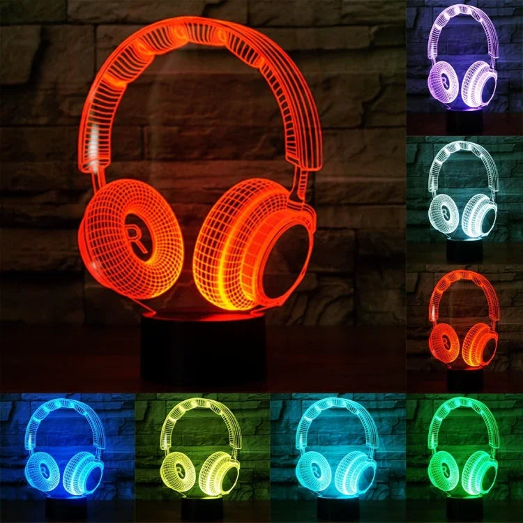 Lampe de bureau/veilleuse créative à effets visuels 3D changeante 7 couleurs, Forme Casque audio