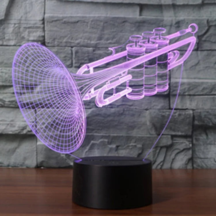Lampe de bureau/veilleuse stéréo visuelle créative à 7 couleurs, forme trompette