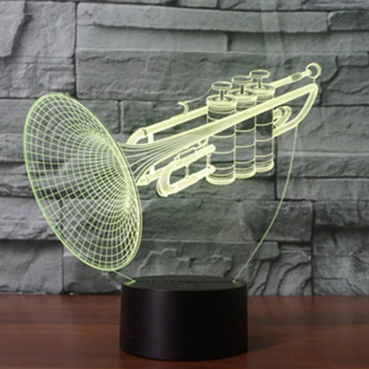 Lampe de bureau/veilleuse stéréo visuelle créative à 7 couleurs, forme trompette
