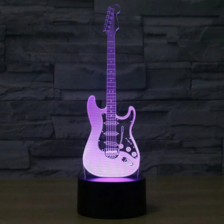 Veilleuse de bureau créative en forme de guitare électrique, lampe stéréo visuelle 7 couleurs à décoloration