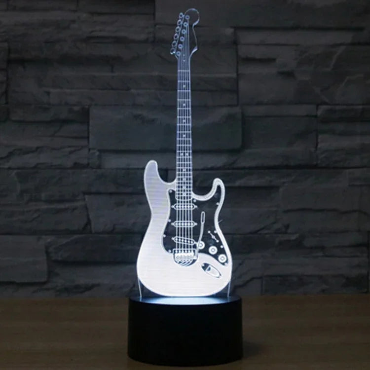 Veilleuse de bureau créative en forme de guitare électrique, lampe stéréo visuelle 7 couleurs à décoloration