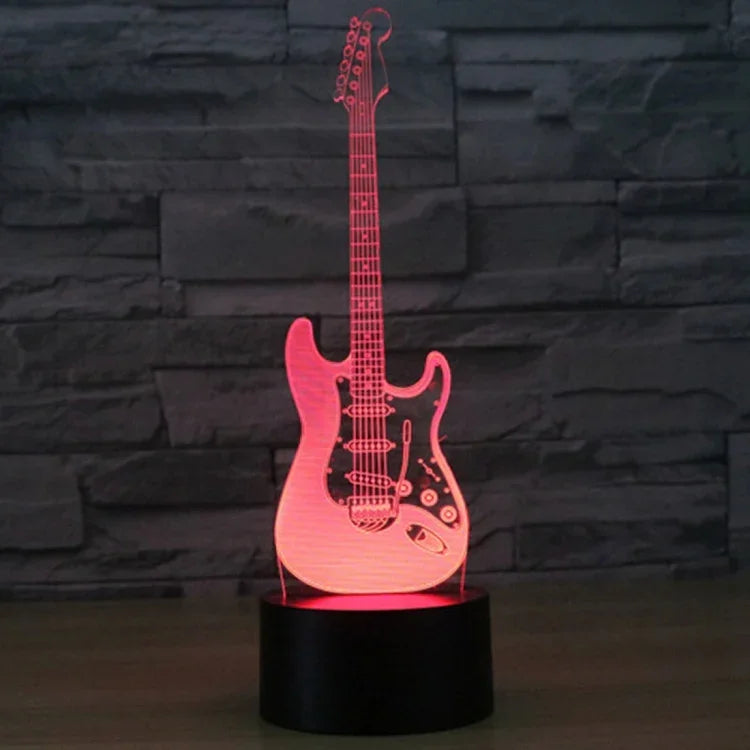 Veilleuse de bureau créative en forme de guitare électrique, lampe stéréo visuelle 7 couleurs à décoloration