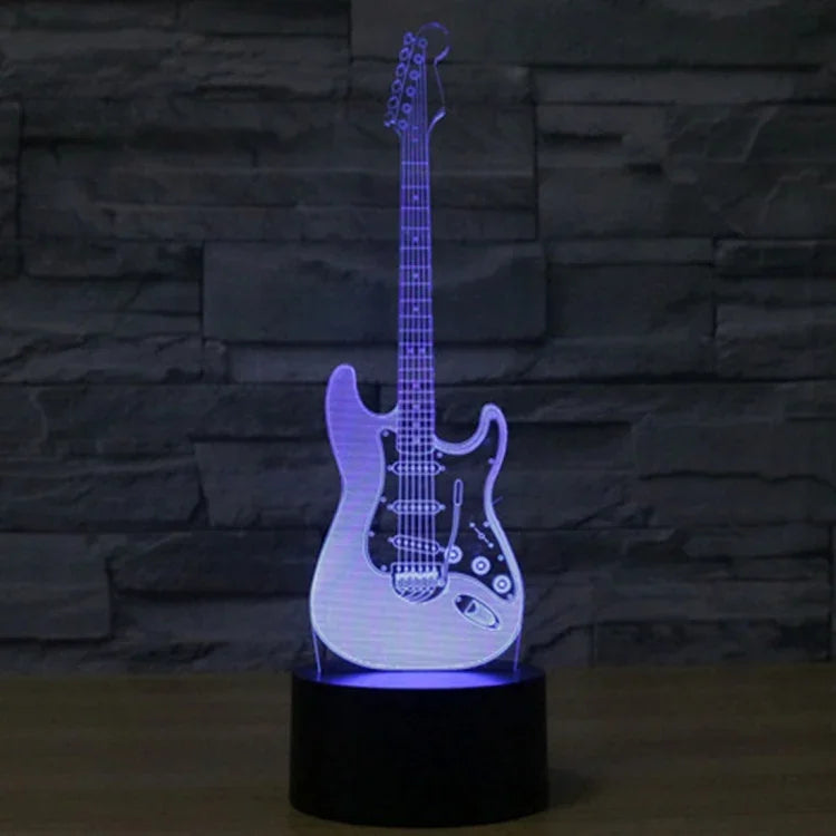 Veilleuse de bureau créative en forme de guitare électrique, lampe stéréo visuelle 7 couleurs à décoloration