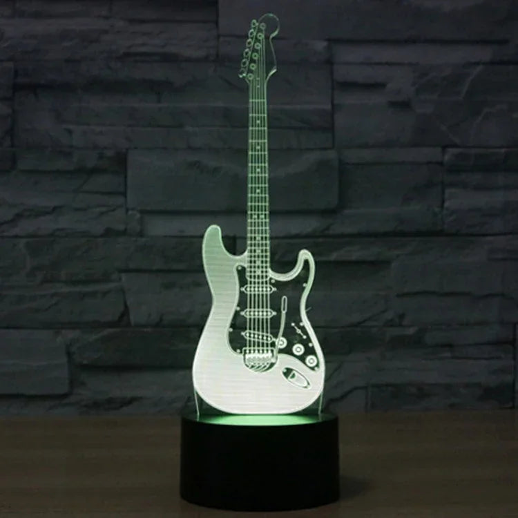 Veilleuse de bureau créative en forme de guitare électrique, lampe stéréo visuelle 7 couleurs à décoloration