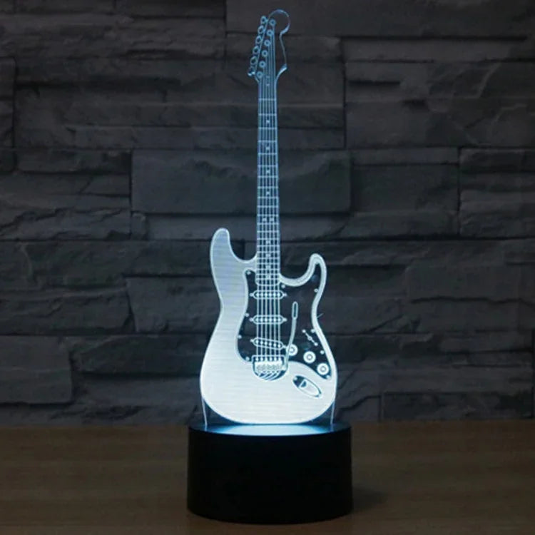 Veilleuse de bureau créative en forme de guitare électrique, lampe stéréo visuelle 7 couleurs à décoloration