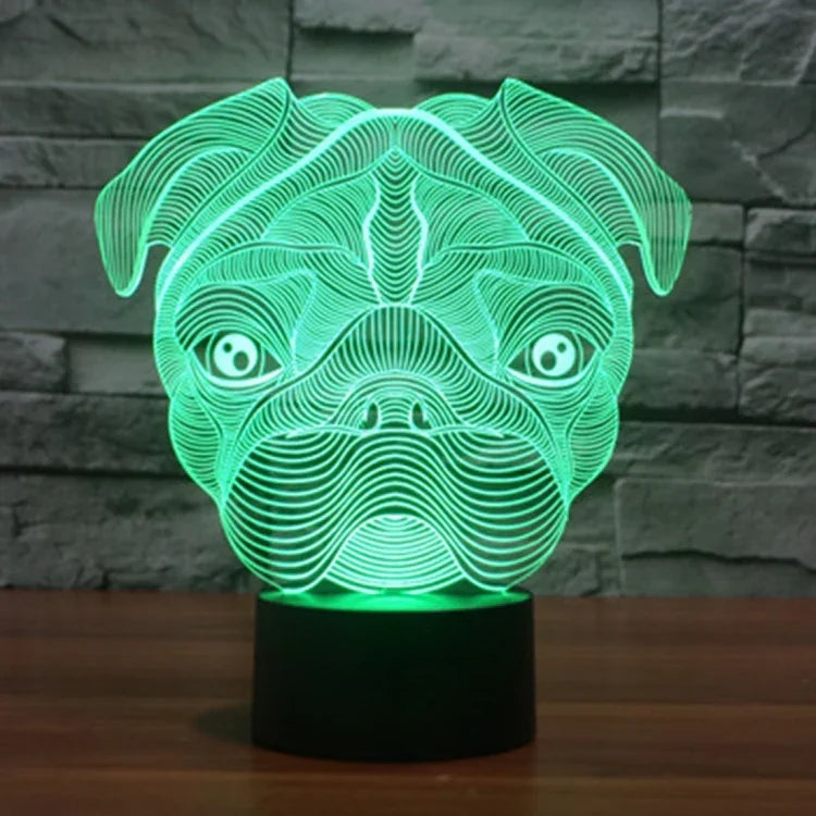 Veilleuse de bureau créative en forme de chien avec lampe stéréo visuelle 7 couleurs à décoloration.