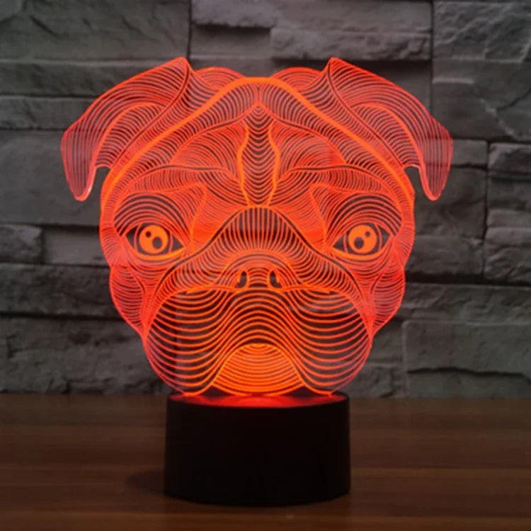 Veilleuse de bureau créative en forme de chien avec lampe stéréo visuelle 7 couleurs à décoloration.