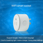 Prise WiFi ronde 10A 2,4 GHz mini avec contrôle à distance via application, minuterie, lumière respirante colorée, compatible Alexa & Google Home, AC 100-240V, prise US