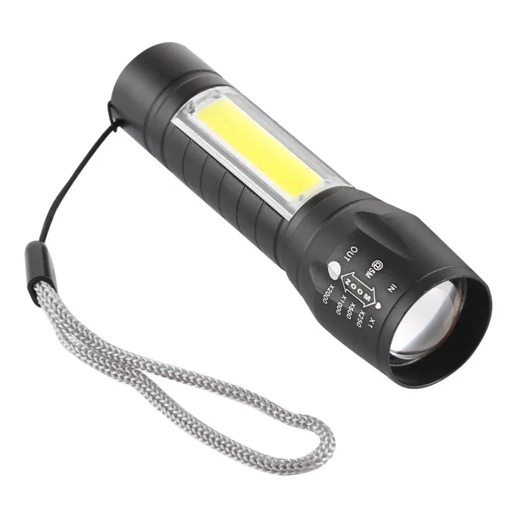 Lampe de poche étanche à zoom USB A2 XPE + COB avec 3 modes & boîte de rangement, A2