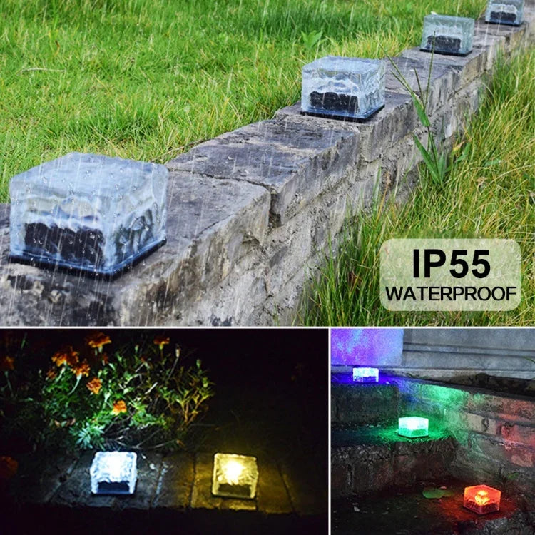 Lampe LED extérieure à encastrer carrée en verre trempé, à énergie solaire, pour décoration de jardin, étanche IP55, taille : 7 x 7 x 5 cm