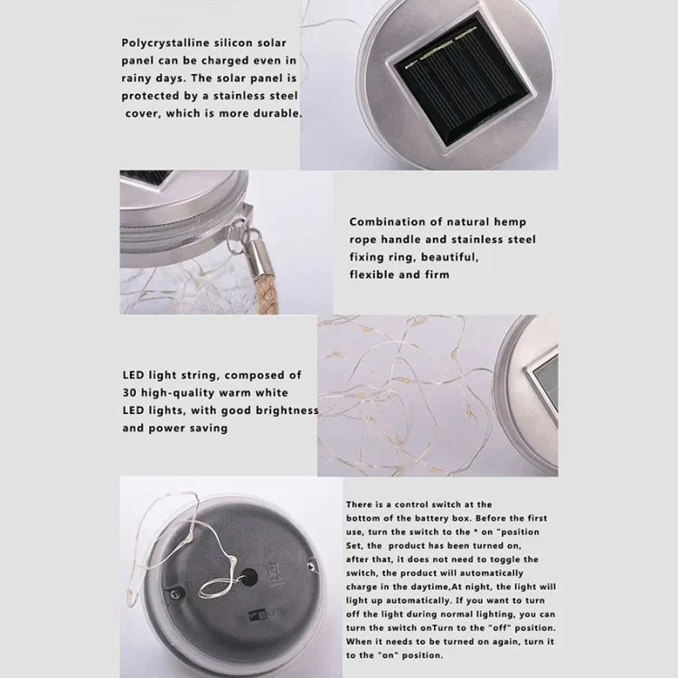 Lampe suspendue solaire en forme de bouteille en verre, étanche IP55, lumière de décoration de jardin extérieur, lumière blanc chaud