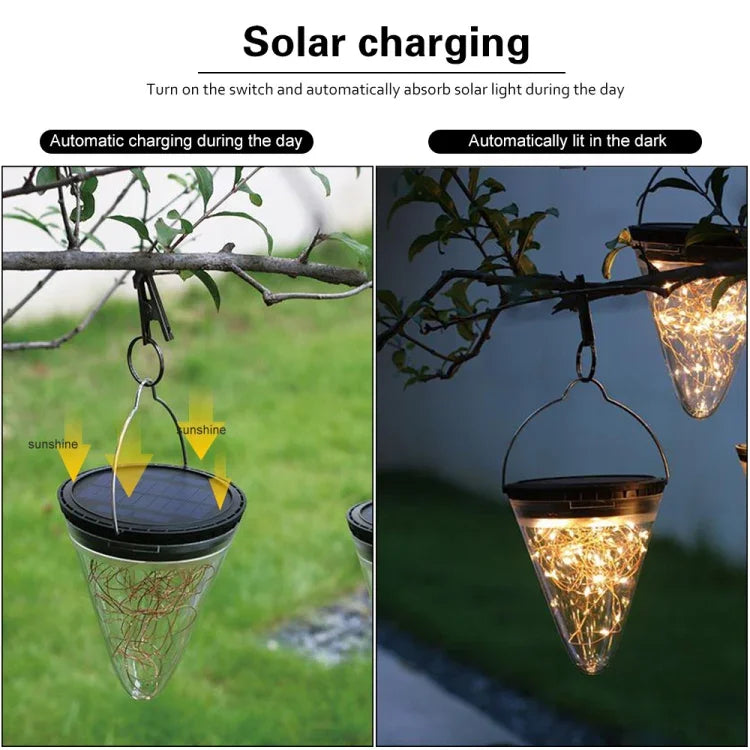 Lampe suspendue conique solaire Starlight IP55 étanche pour décoration de jardin extérieur