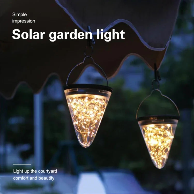Lampe suspendue conique solaire Starlight IP55 étanche pour décoration de jardin extérieur
