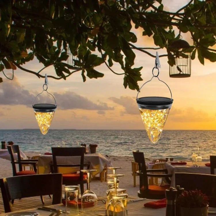 Lampe suspendue conique solaire Starlight IP55 étanche pour décoration de jardin extérieur