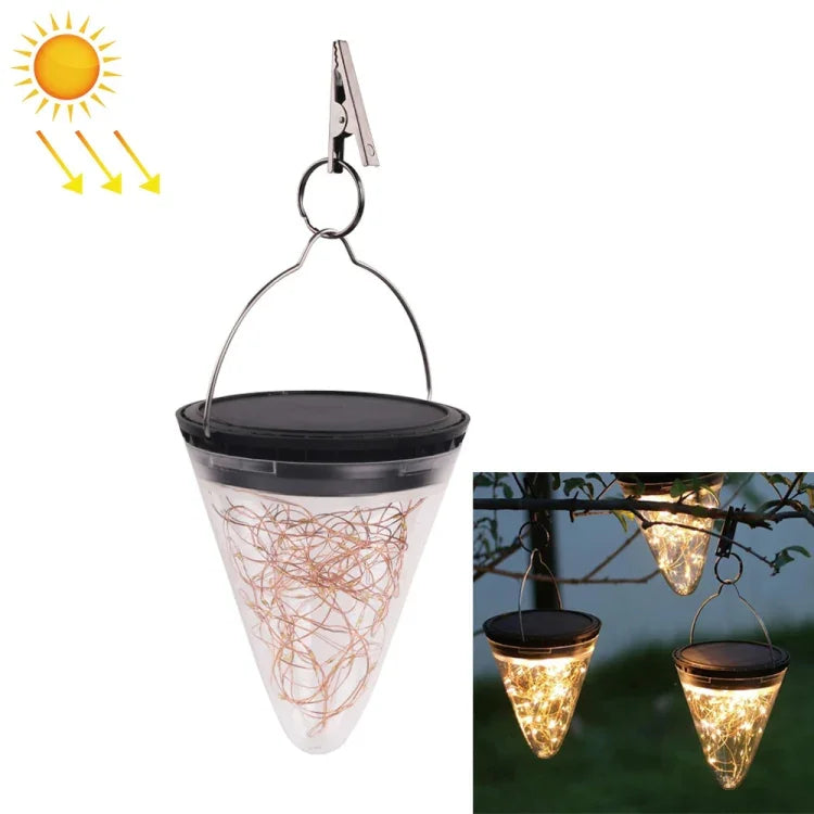 Lampe suspendue conique solaire Starlight IP55 étanche pour décoration de jardin extérieur