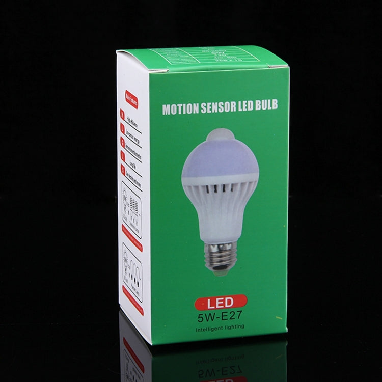 Ampoule LED E27 5W 12 LED SMD 5730 300LM avec détecteur de mouvement infrarouge, distance de détection : 4-6m, AC 220V, lumière blanche E27 5W, blanc chaud E27 5W