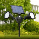 Spot projecteur LED robot solaire, double tête avec capteur intelligent pour pelouse extérieure