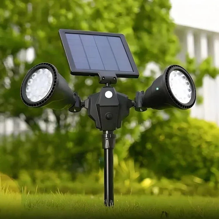 Spot projecteur LED robot solaire, double tête avec capteur intelligent pour pelouse extérieure