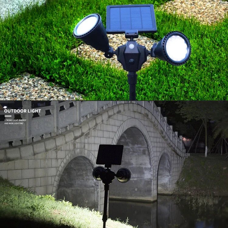 Spot projecteur LED robot solaire, double tête avec capteur intelligent pour pelouse extérieure