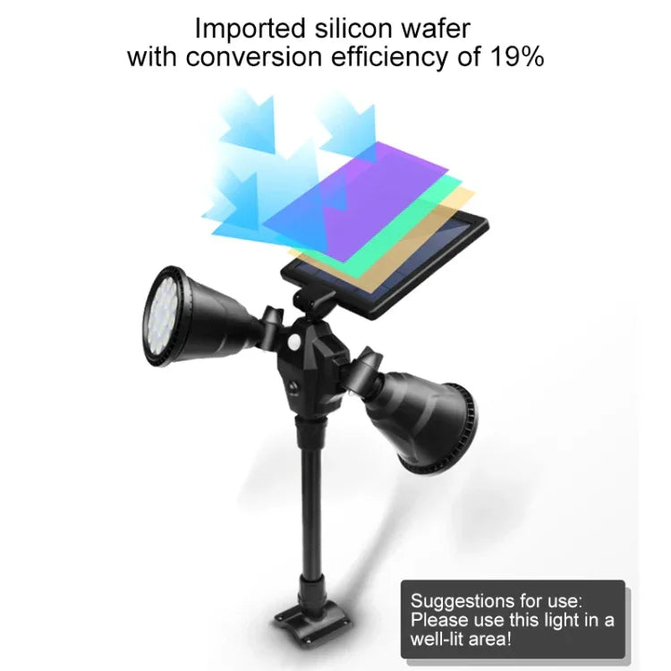 Spot projecteur LED robot solaire, double tête avec capteur intelligent pour pelouse extérieure