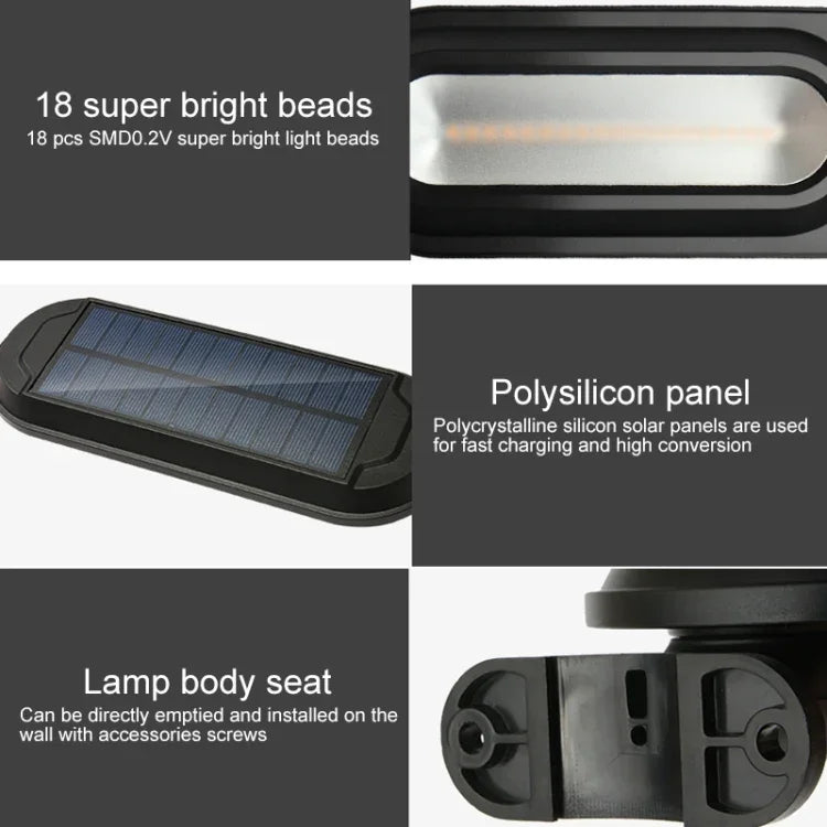 Lampe de jardin solaire 18 LED 600LM IP65 étanche à induction corporelle pour éclairage de rue