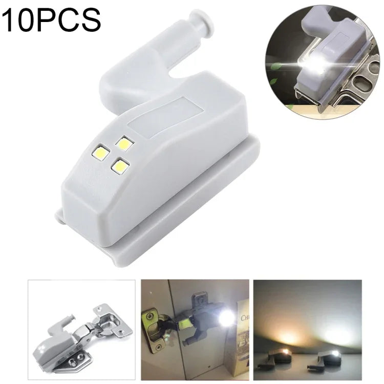 10 PCS 0.3W Lampe à détecteur LED universelle à charnière intérieure pour armoire, 3 LED, veilleuse à allumage/extinction automatique, 10 PCS lumière blanche, 10 PCS blanc chaud