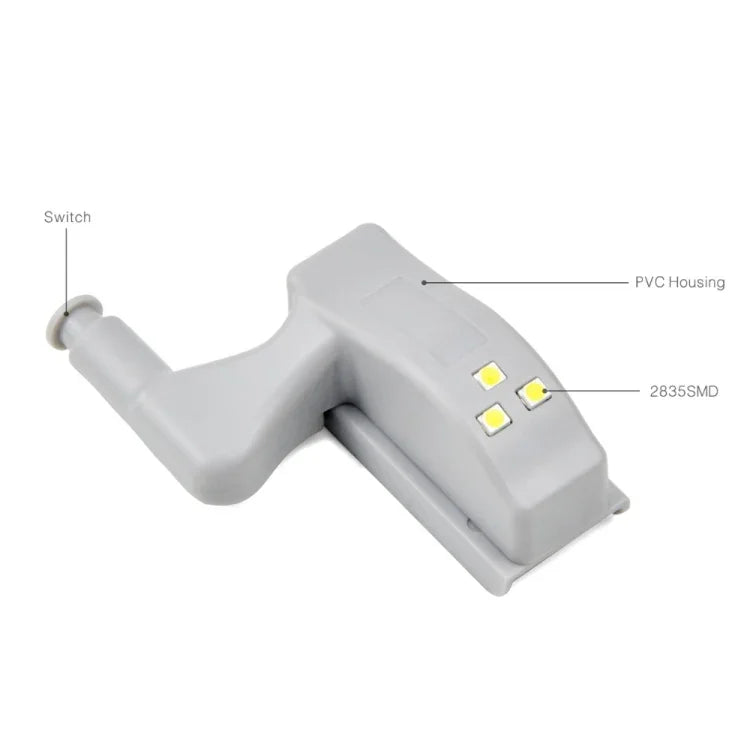 10 PCS 0.3W Lampe à détecteur LED universelle à charnière intérieure pour armoire, 3 LED, veilleuse à allumage/extinction automatique, 10 PCS lumière blanche, 10 PCS blanc chaud