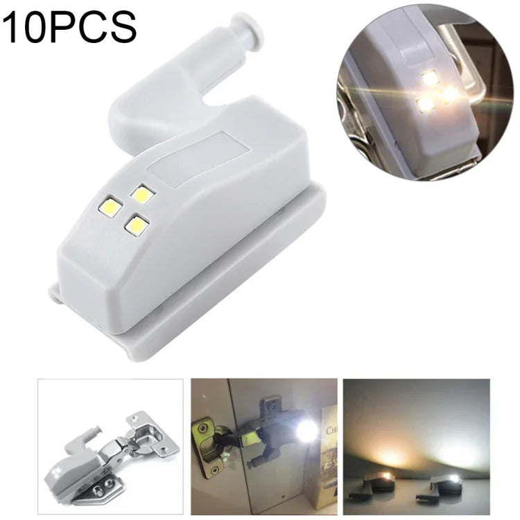 10 PCS 0.3W Lampe à détecteur LED universelle à charnière intérieure pour armoire, 3 LED, veilleuse à allumage/extinction automatique, 10 PCS lumière blanche, 10 PCS blanc chaud