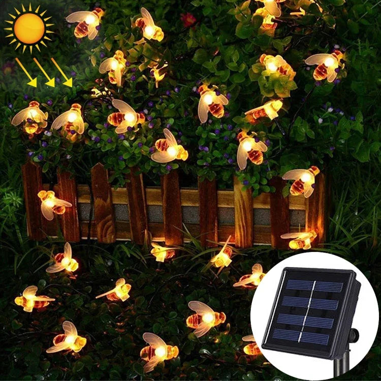 Guirlande lumineuse décorative extérieure solaire 6,5m 30 LED abeille blanc chaud avec panneau solaire 100mA / 1,2V, 30 LED