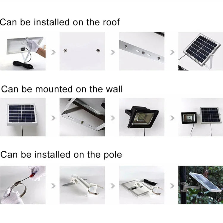 Projecteur solaire étanche IP67 30 W 170 LED avec télécommande, 30 W