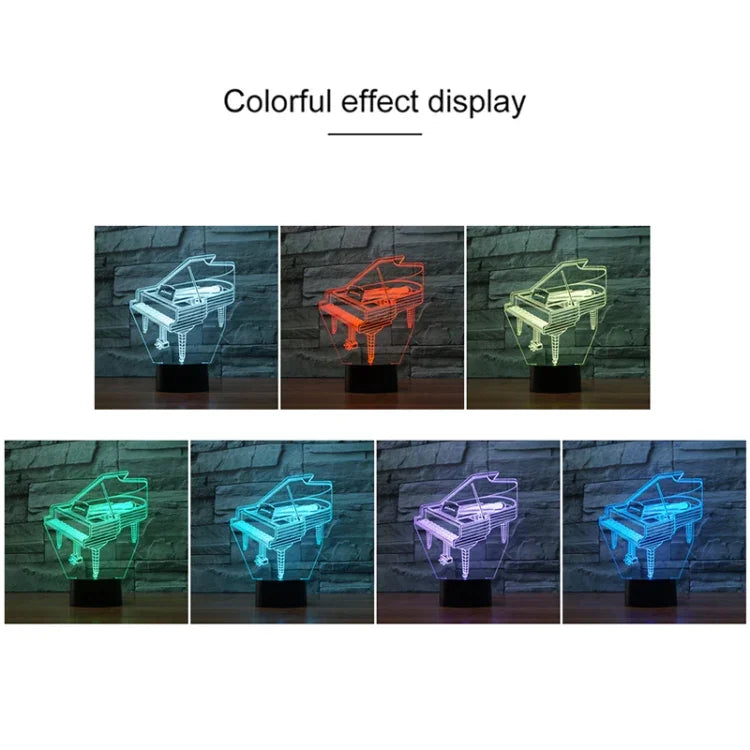 Lampe de table LED 3D en forme de piano, version télécommande 16 couleurs