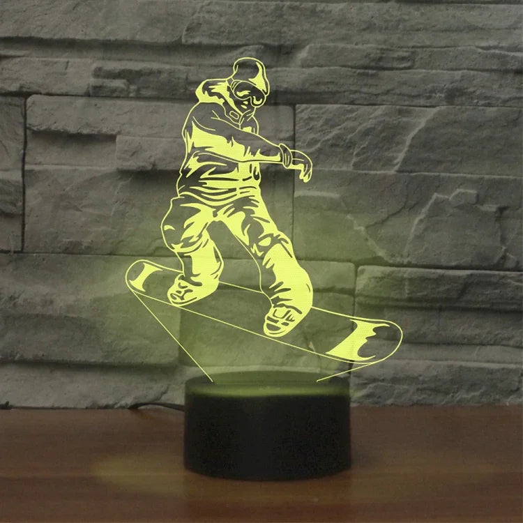 Lampe de table à vision LED 3D colorée en forme de patineur, version tactile rechargeable