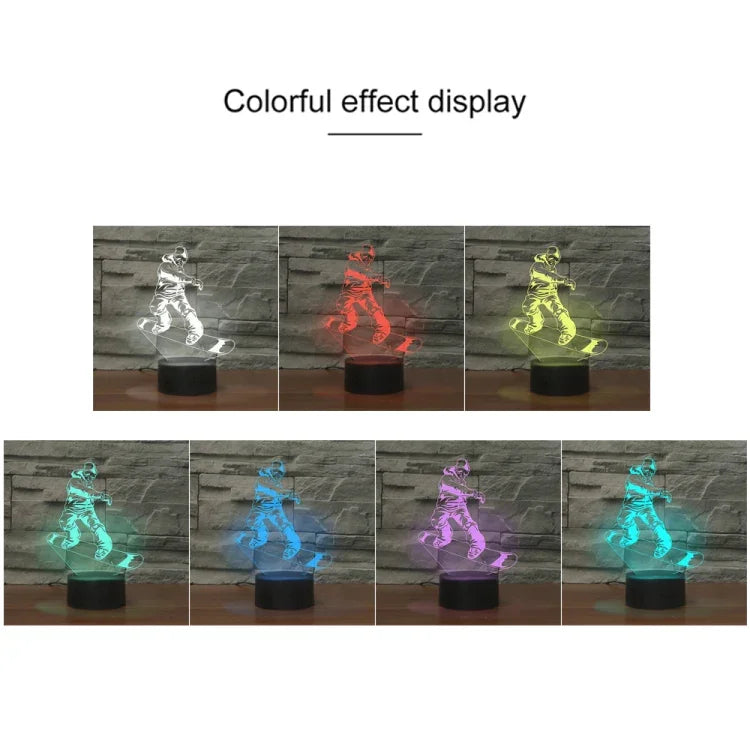 Lampe de table à vision LED 3D colorée en forme de patineur, version tactile rechargeable