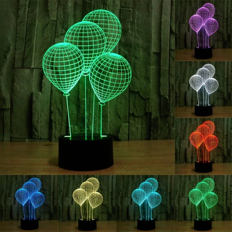 Lampe de table créative 7 couleurs à décoloration visuelle stéréo, lampe de nuit, style ballon