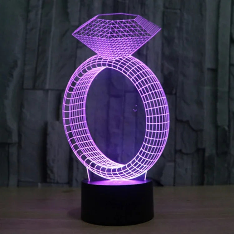 Lampe de bureau créative avec décoloration 7 couleurs, lampe de nuit à vision stéréo, style bague en diamant