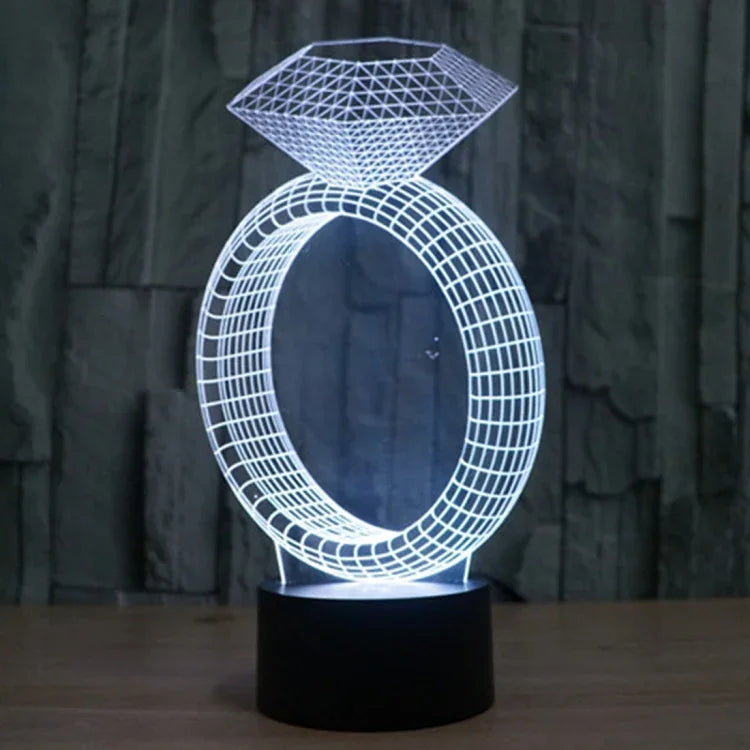 Lampe de bureau créative avec décoloration 7 couleurs, lampe de nuit à vision stéréo, style bague en diamant