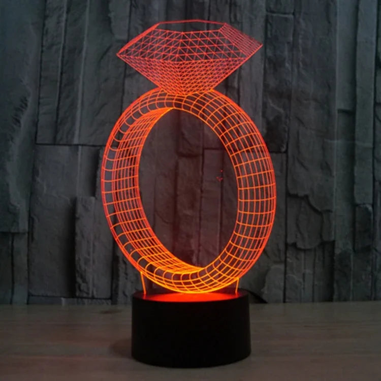 Lampe de bureau créative avec décoloration 7 couleurs, lampe de nuit à vision stéréo, style bague en diamant