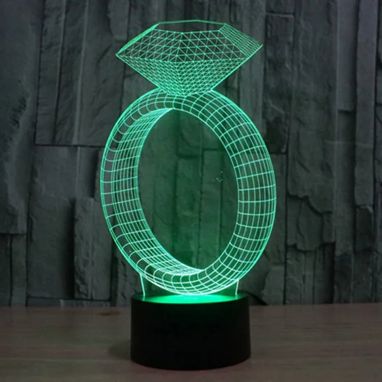 Lampe de bureau créative avec décoloration 7 couleurs, lampe de nuit à vision stéréo, style bague en diamant