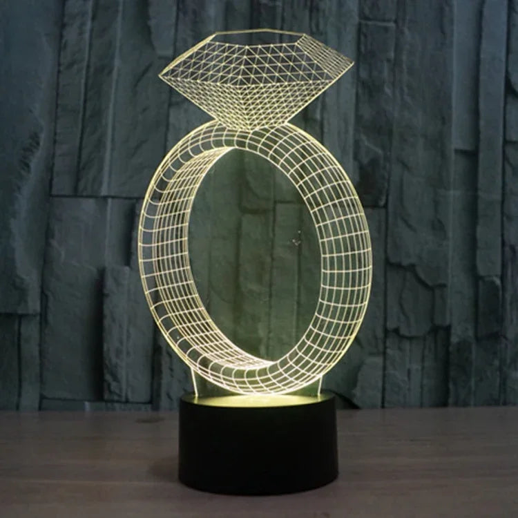Lampe de bureau créative avec décoloration 7 couleurs, lampe de nuit à vision stéréo, style bague en diamant