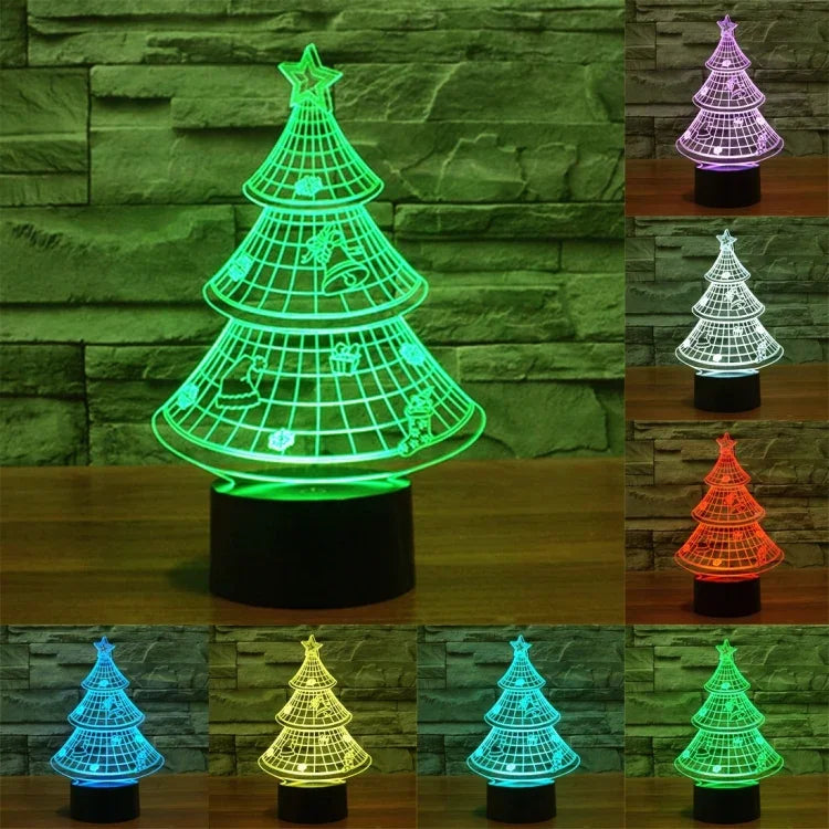 Lampe de chevet créative 7 couleurs à décoloration visuelle stéréo, style sapin de Noël