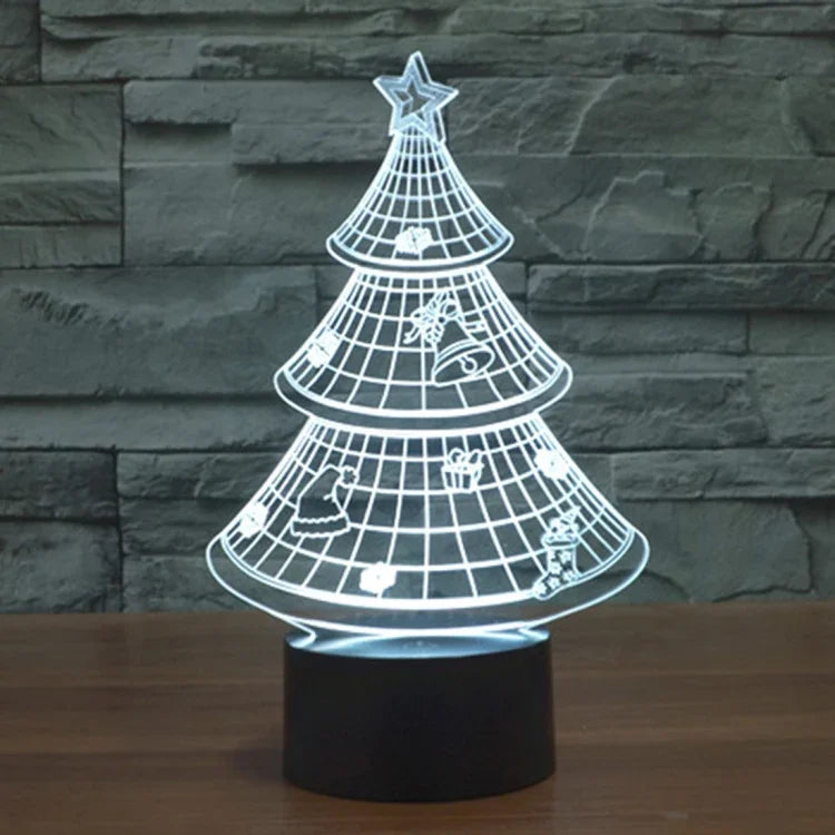 Lampe de chevet créative 7 couleurs à décoloration visuelle stéréo, style sapin de Noël