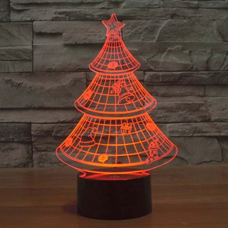 Lampe de chevet créative 7 couleurs à décoloration visuelle stéréo, style sapin de Noël