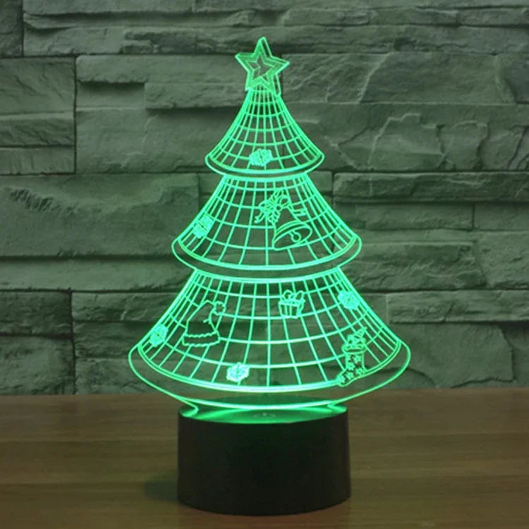 Lampe de chevet créative 7 couleurs à décoloration visuelle stéréo, style sapin de Noël
