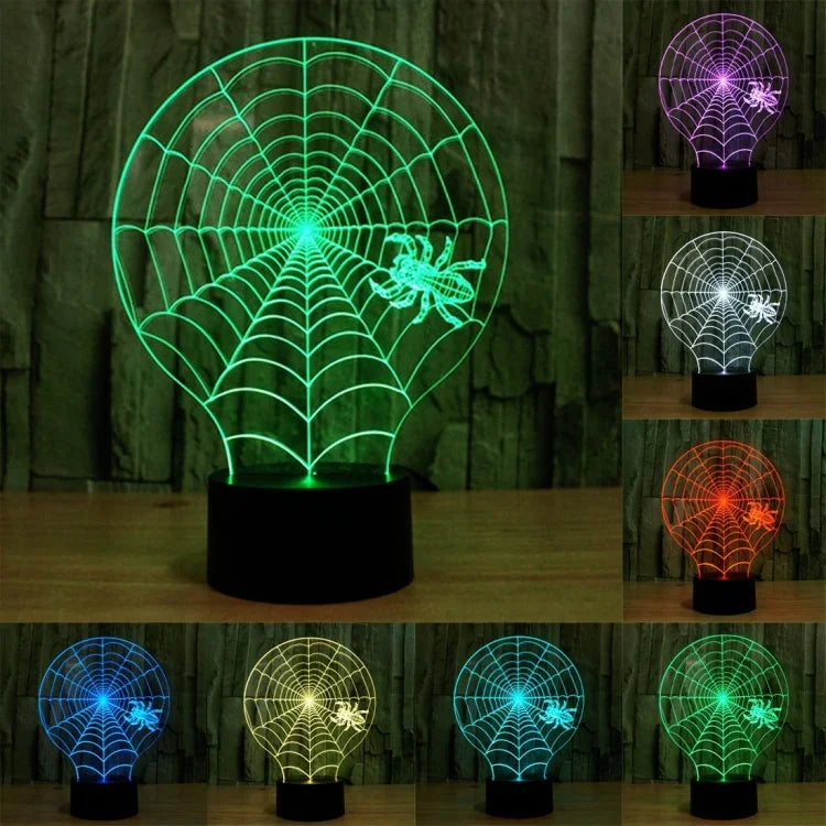 Lampe de bureau Lampe de nuit créative à vision stéréoscopique, 7 couleurs décolorées, style toile d'araignée