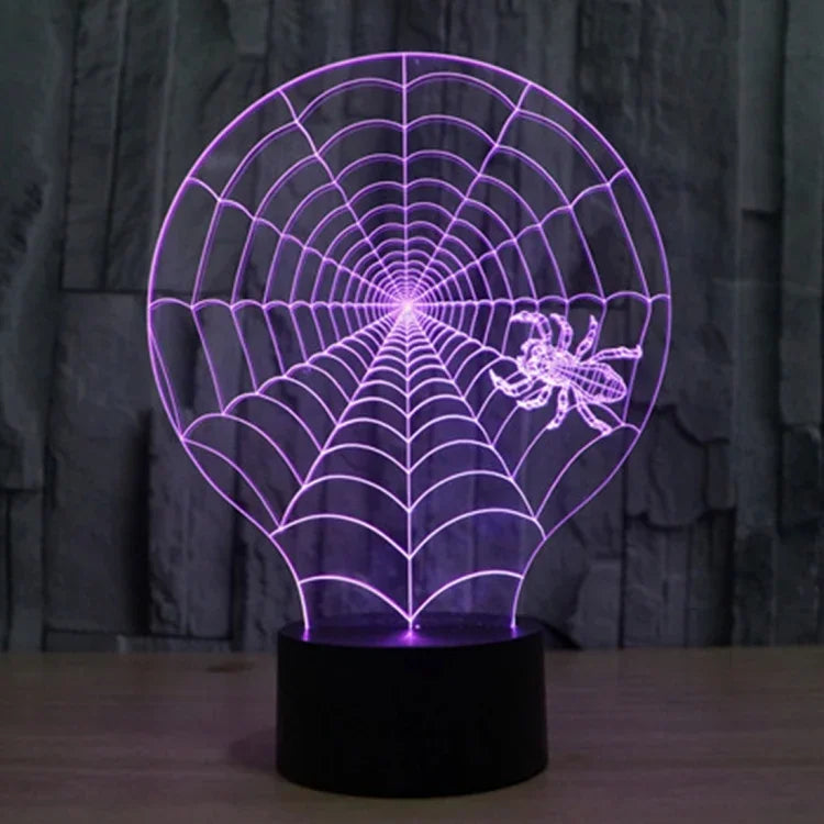 Lampe de bureau Lampe de nuit créative à vision stéréoscopique, 7 couleurs décolorées, style toile d'araignée