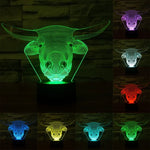 Lampe de table créative 7 couleurs avec effet de décoloration visuelle en 3D, Veilleuse de style vache