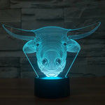 Lampe de table créative 7 couleurs avec effet de décoloration visuelle en 3D, Veilleuse de style vache